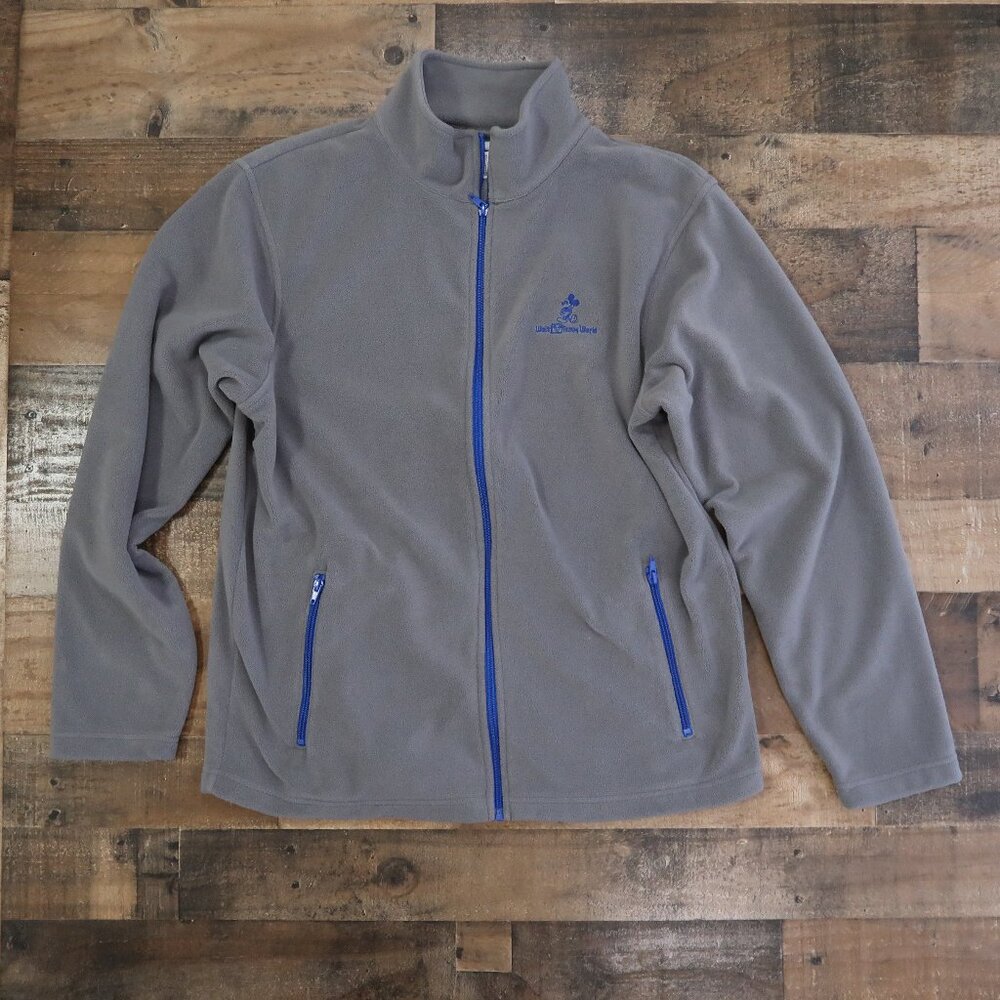 Disney Parks Adult Large Grey Fleece Full Zip Jacket Mickey Mouse Disneyland